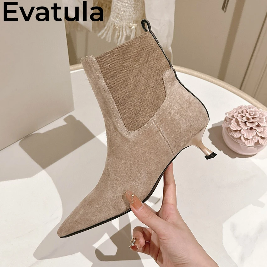 2024 Autumn High Quality Genuine Leather Ankle Boots Women Pointy Toe Thin Heels Chelsea Boots Fashion Slip On Short Botas Mujer