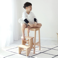 Bench ladder stool loose wood two-step three-step dual-purpose indoor household small ladder multifunctional solid wood folding