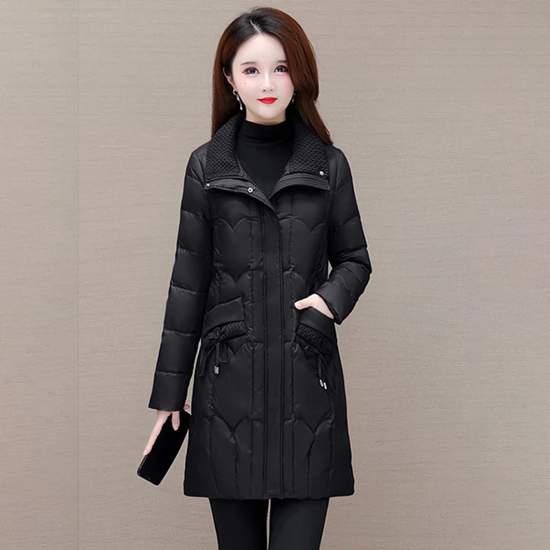 Solid Color Collar Loose White Eiderdown Down  Female 2023 Winter New Fashion Casual Joker Temperament Warm Coat Tide.