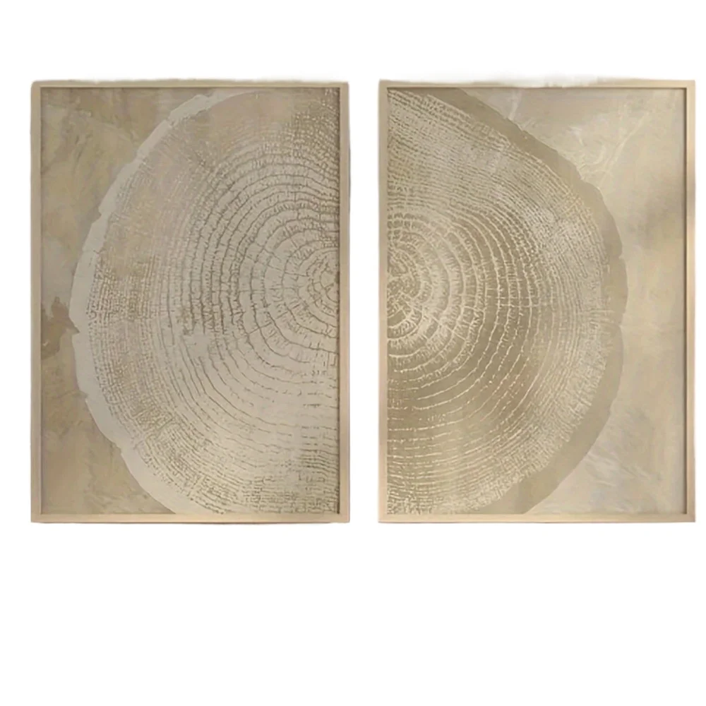 2 pièces abstrait arbre anneau Beige Art décor affiche Vintage arbre souche sans cadre toile mur Art imprime pour salon chambre décor