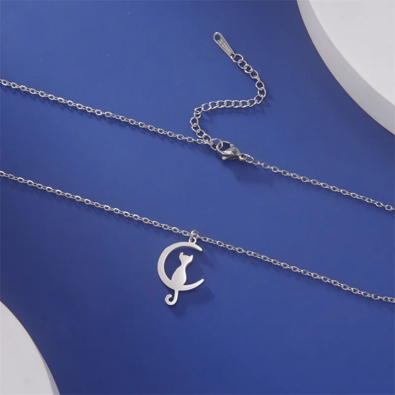 Charme Katze Anhänger Halsketten für Frauen Mädchen Schlüsselbein Mond Kette Choker Halsketten Edelstahl Party Schmuck Geschenke Zubehör – Detail 17
