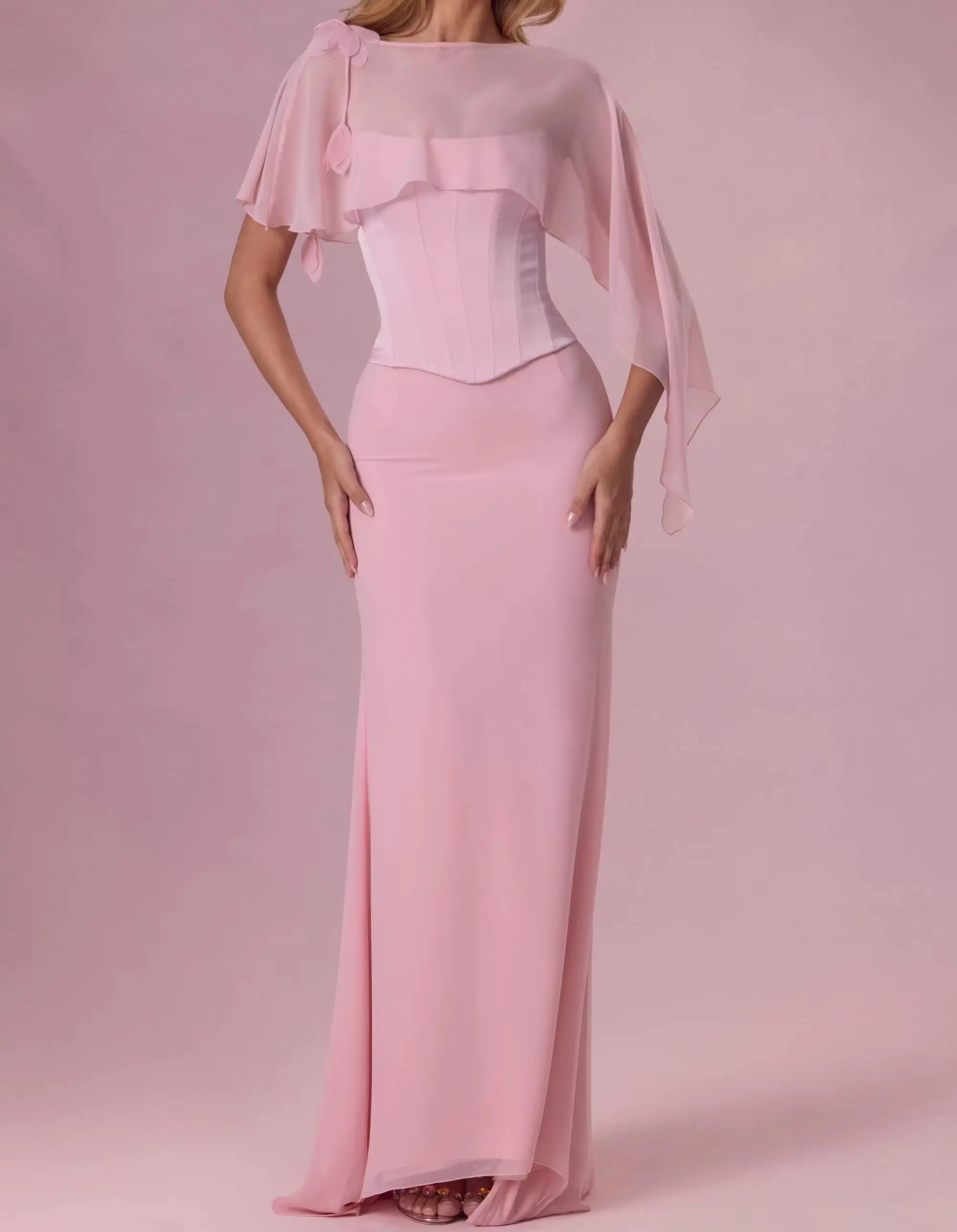 Soft Chiffon Solid Asymmetry Cape Shoulder flower decoration Evening Wedding Bridal Jacket Summer Holiday Wraps Accessories image 2
