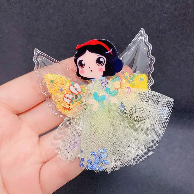 Pinza para el pelo de princesa con alas de arena movediza de Disney, velo de nieve blanco Elsa, serie de vestidos, accesorios para el cabello, pinza para el pelo para niñas, Clip de pico de pato Frozen