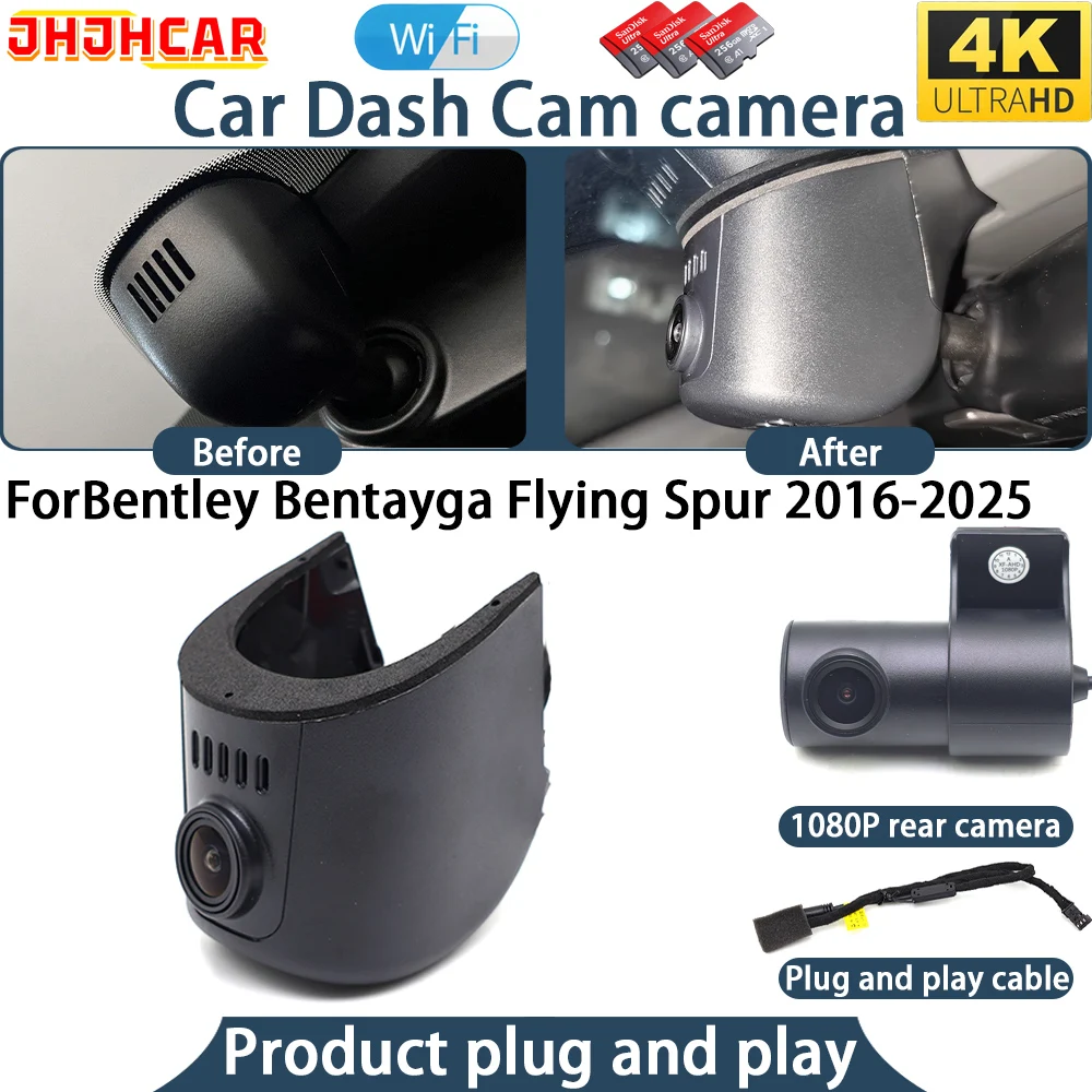 4K Dash Cam For Bentley Bentayga Flying Spur 2016-2025 Plug And Play WiFi DVR Car Camera Video Recorder  170° Wide Angle Night