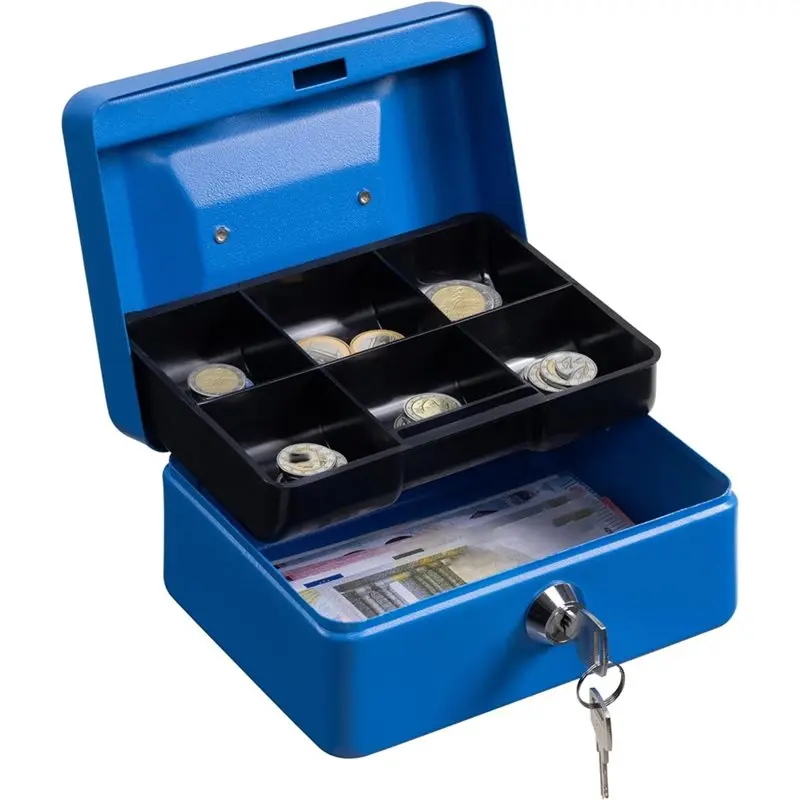ABYP Coin Tray Included-Money Box With Key-Lock-For Petty Cash-Money Tin With Secure Closure For Coins Notes Storage
