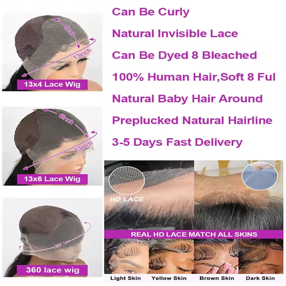 البرازيلي العظام مستقيم 13x6 HD الدانتيل الباروكات الأمامية 40 42 بوصة 250% عالية الكثافة 13x4 360 كامل الدانتيل الجبهة باروكة من شعر طبيعي للنساء #6
