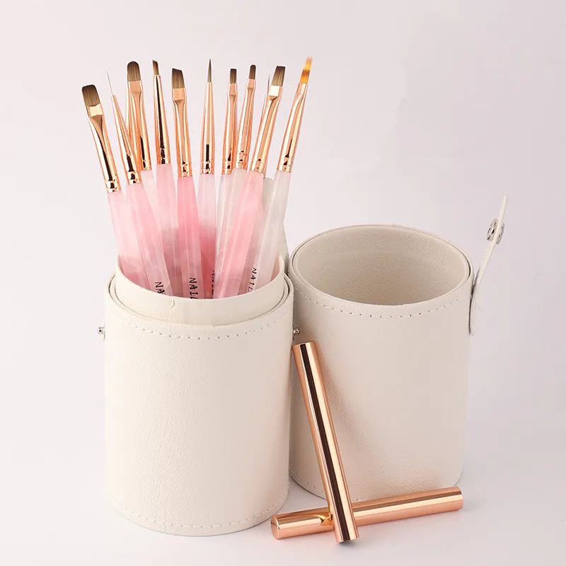 1/12個入り ネイルデザインアートペン ピンク 透明ブラシ ペイント UVジェル エクステンション 描画 彫刻ペン DIY マニキュアツール ネイルブラシ