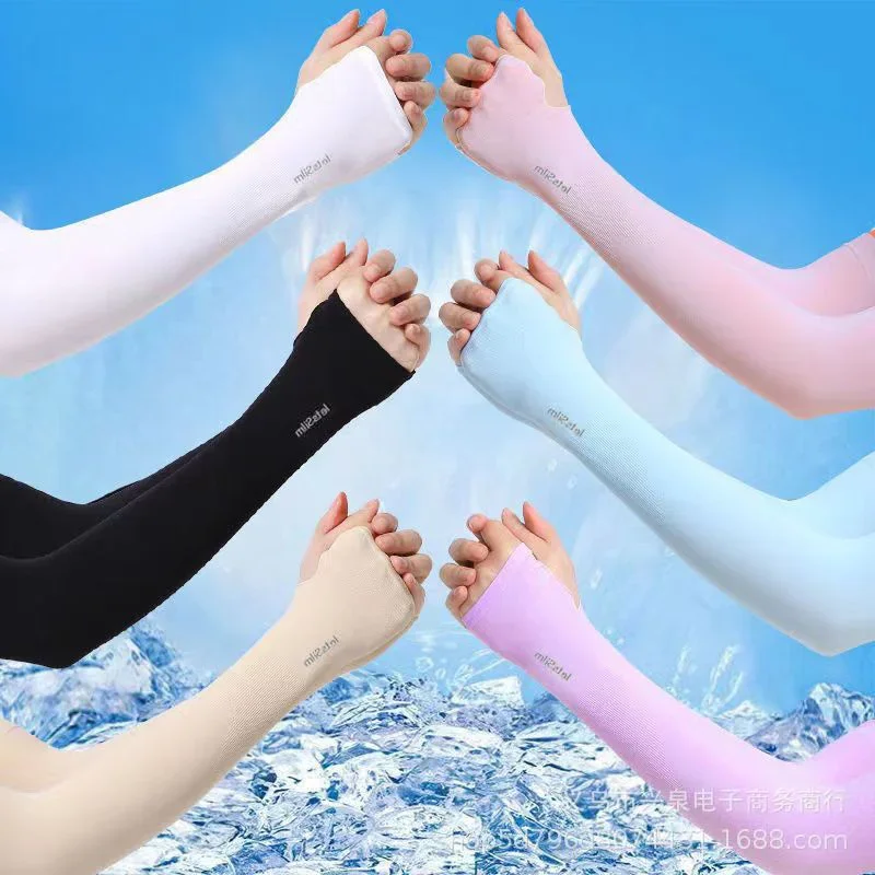 1/2 Paar Sommer Lange Eisseide Armstulpen Sonnenschutz UV-Schutz Handschutz Sonnenschutz Outdoor Elastische Halbfinger-Handschuhe Set – Detail 2