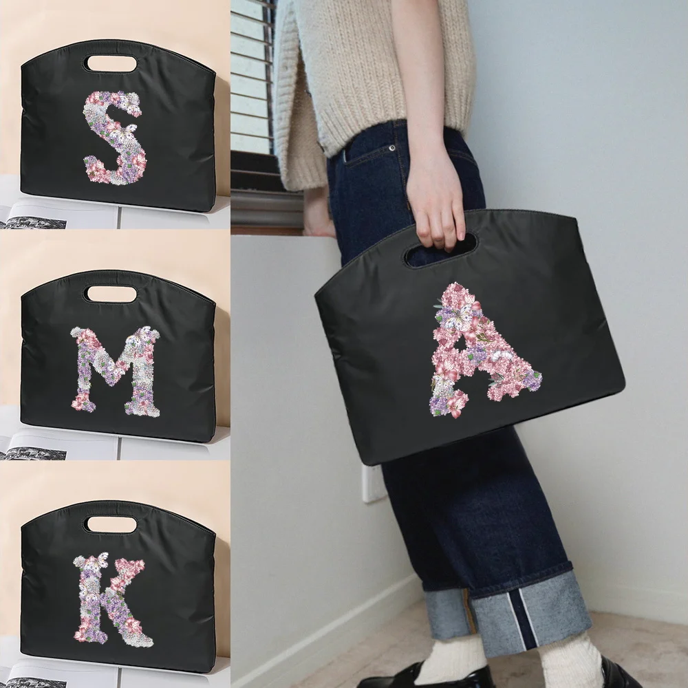 Document Case Rose Flower Series Large Capacity Handbag Simple and Portable Handheld Briefcase Business Office Storage Bag