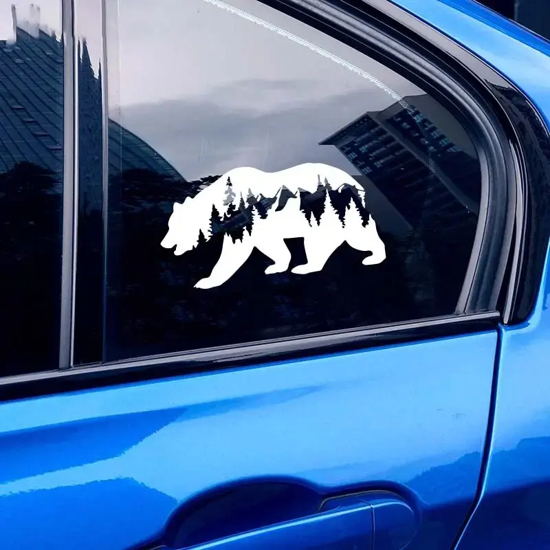 Creative Bear & woods Stickers，White and Black，For Cars, Trucks, Walls, Motorcycles & laptops