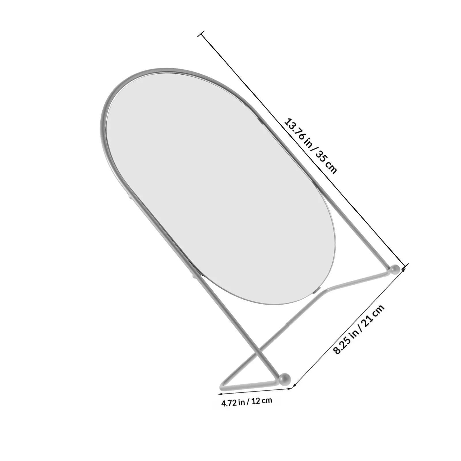 Oval Vanity Makeup Mirror Silver High Definition Stand Bedroom Table Desk Mirror Metal Frame for Living Room Dressing Table