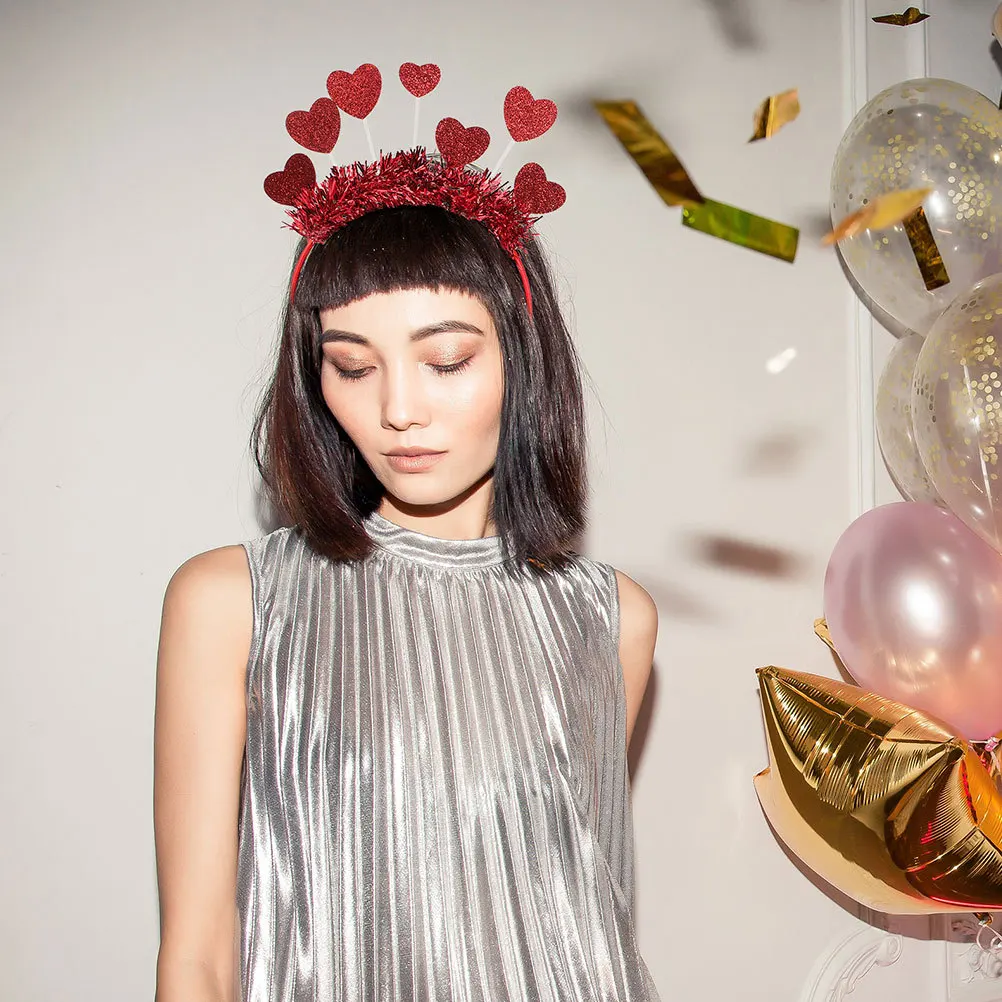 

3Pcs Valentines Day Red Heart Headband Glitter Tinsel Sparkling Sequins Heart Shaped Party Wedding Hair Band Accessories