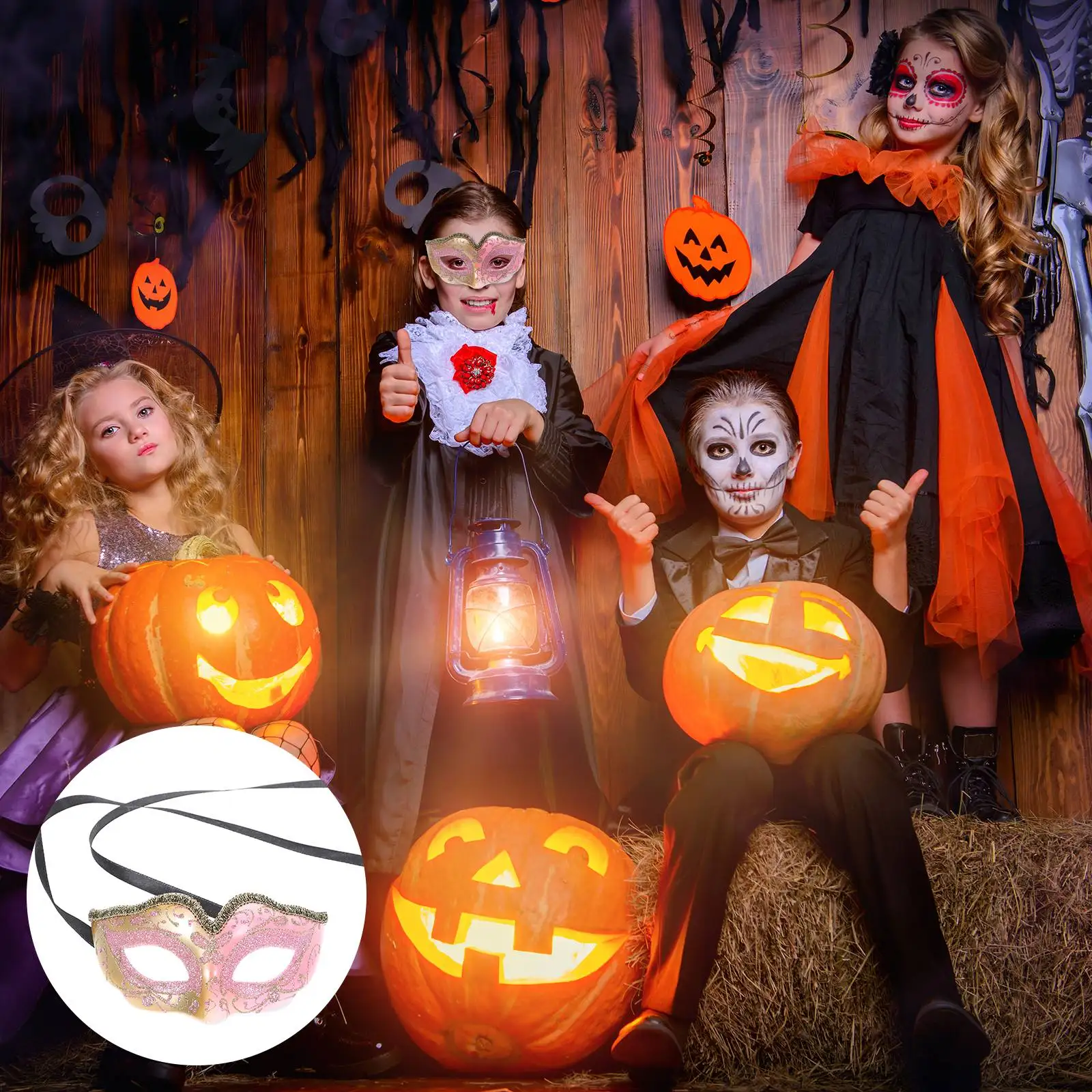 Złote półmaski w proszku Pasek dla dzieci Wygodna impreza z okazji Halloween Cosplay Dekoracyjne plastikowe akcesoria do maskarady Festiwal