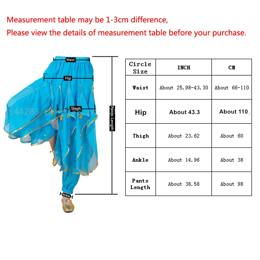 Lange Chiffon Bauchtanz Haremshose Tribal Arabisch Halloween Hose mit Goldbesatz Damen Tanzhose – Detail 1