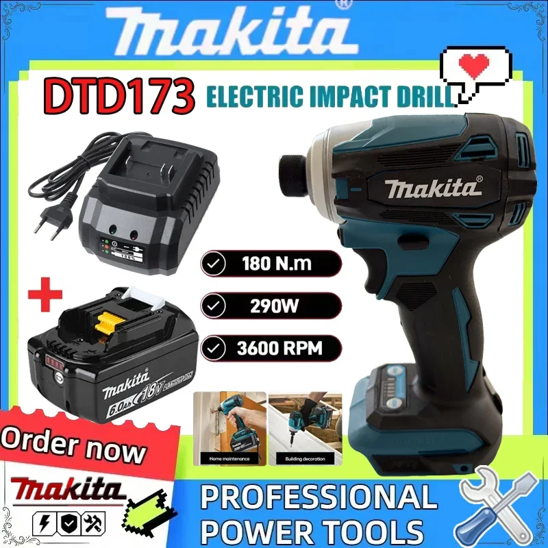 

Аккумуляторный ударный шуруповерт Makita DTD173 (1800 об/мин, 180 Нм, бесщеточный двигатель) для дерева/болтов/работ в Т-позиции