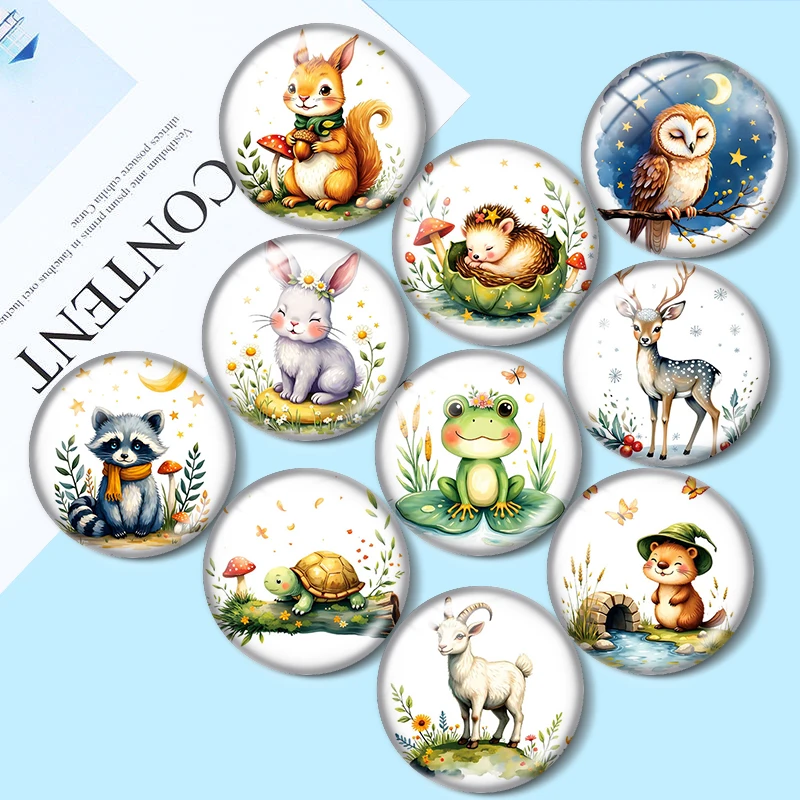 Forest Creatures 10pcs 12mm/18mm/20mm/25mm Round Photo Glass Cabochon Demo Flat Back Making Findings