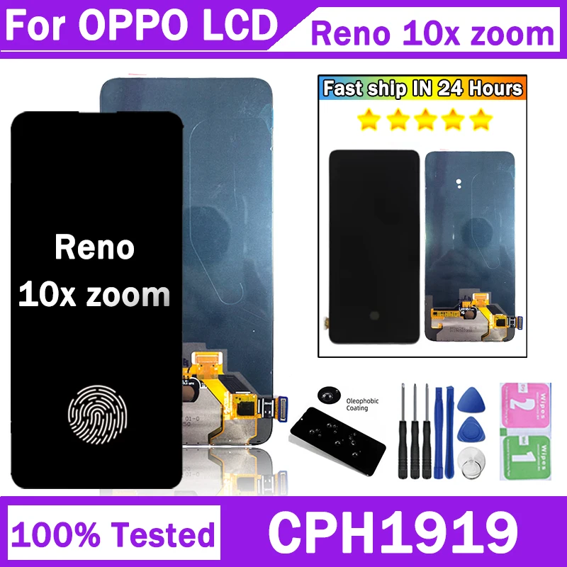 

6.6 New AMOLED For Oppo Reno 10x zoom CPH1919 LCD Display Touch Panel Digitizer For Reno10X Zoom PCCM00 Display with FingerPrint