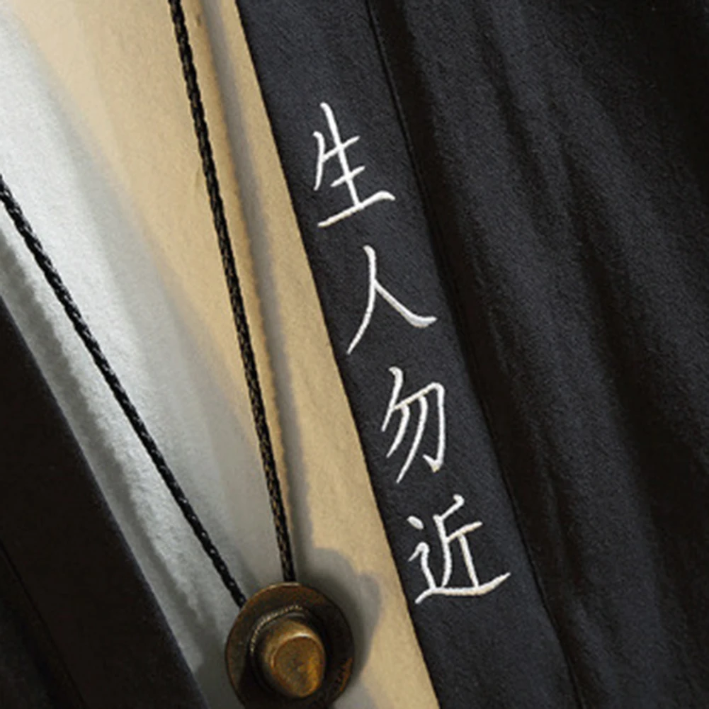Men Three-quarter Sleeve Japanese Style Embroidered Shirts Short Robes With Ribbon Casual Cardigan Streetwear Shirt