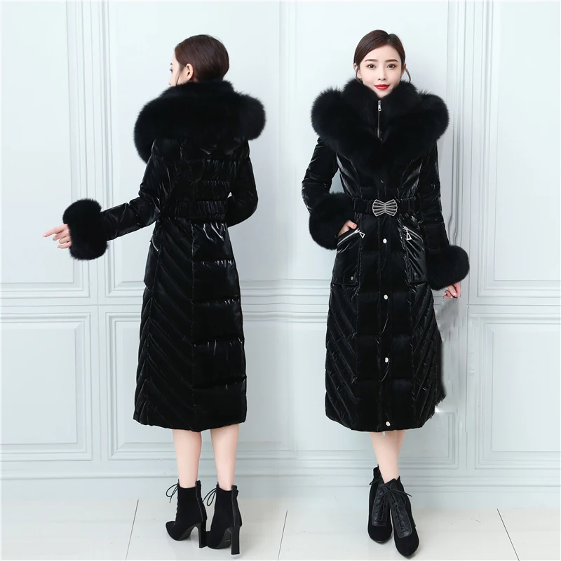 Luxury Fox Fur Collar Women Winter Down Coat Slim Thick Warm Puffer Jackets 2022 New Waterproof Female -30° Long Duck Down Coats