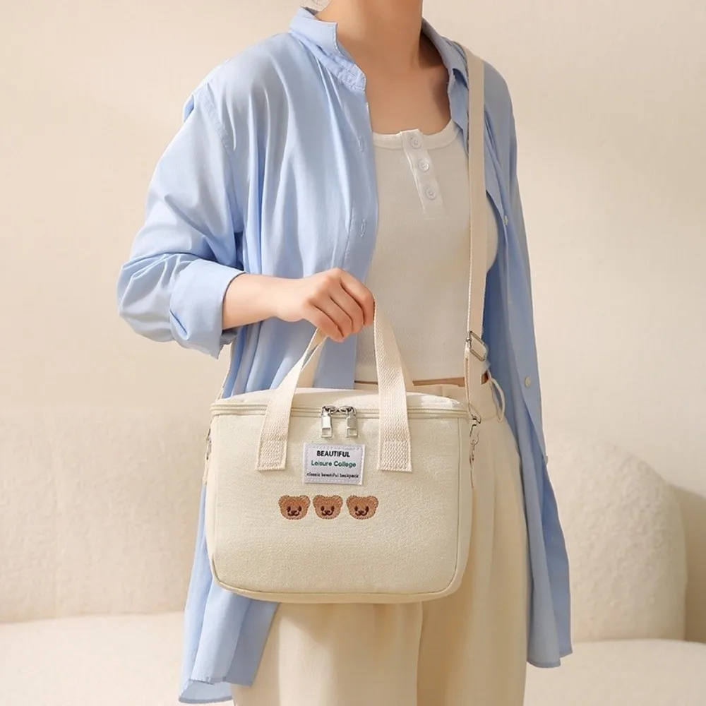 

Canvas Mummy Bag Cartoon Bear Single Shoulder Bag Baby Care Storage Picnic Dinner Container Baby Diaper Organizer Outdoor