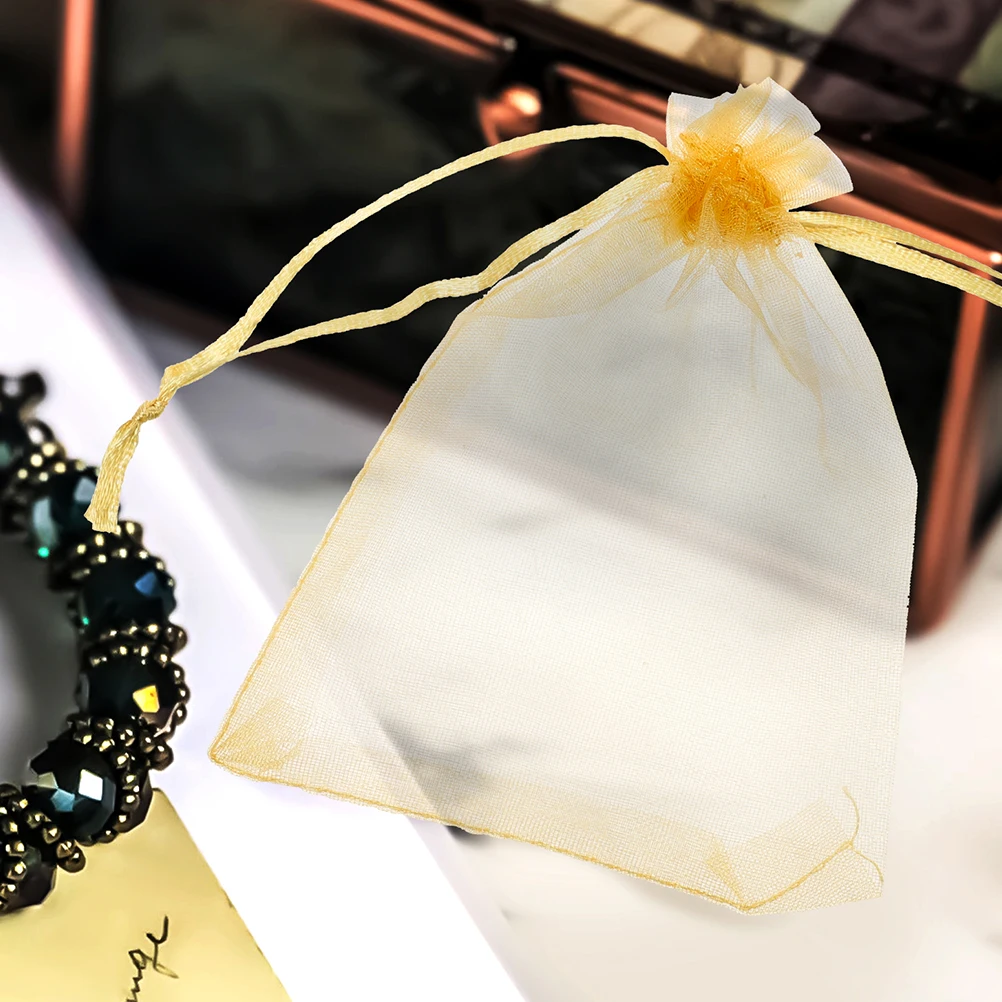 

100 Pcs Shukou Gift Bag Decorative Pouches Golden Fabric Jewelry Organizer Bags