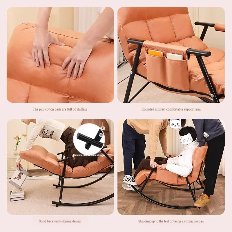 Luxury  Modern Rocking Chair for Adults Bed Sofa Relax Lazy Magical Folding Reclining Living Room Steel Frame Single Padded