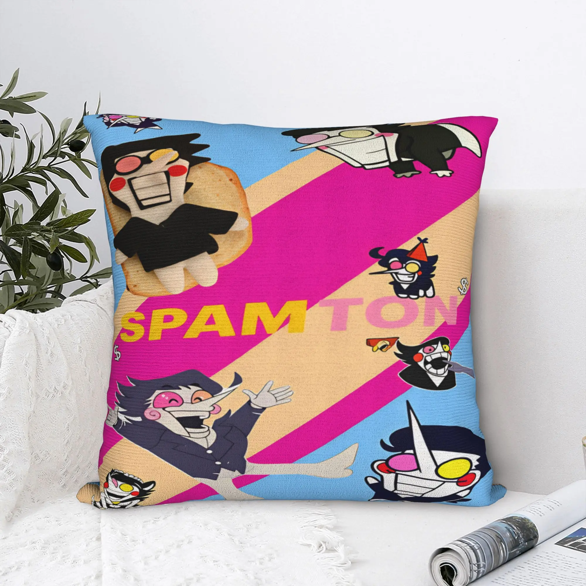 Deltarune Spamton Multi Cute Forms Striped Background Spamton Text Pillow Cover Pillow Case For Bed Chair Cushion Cover Gift