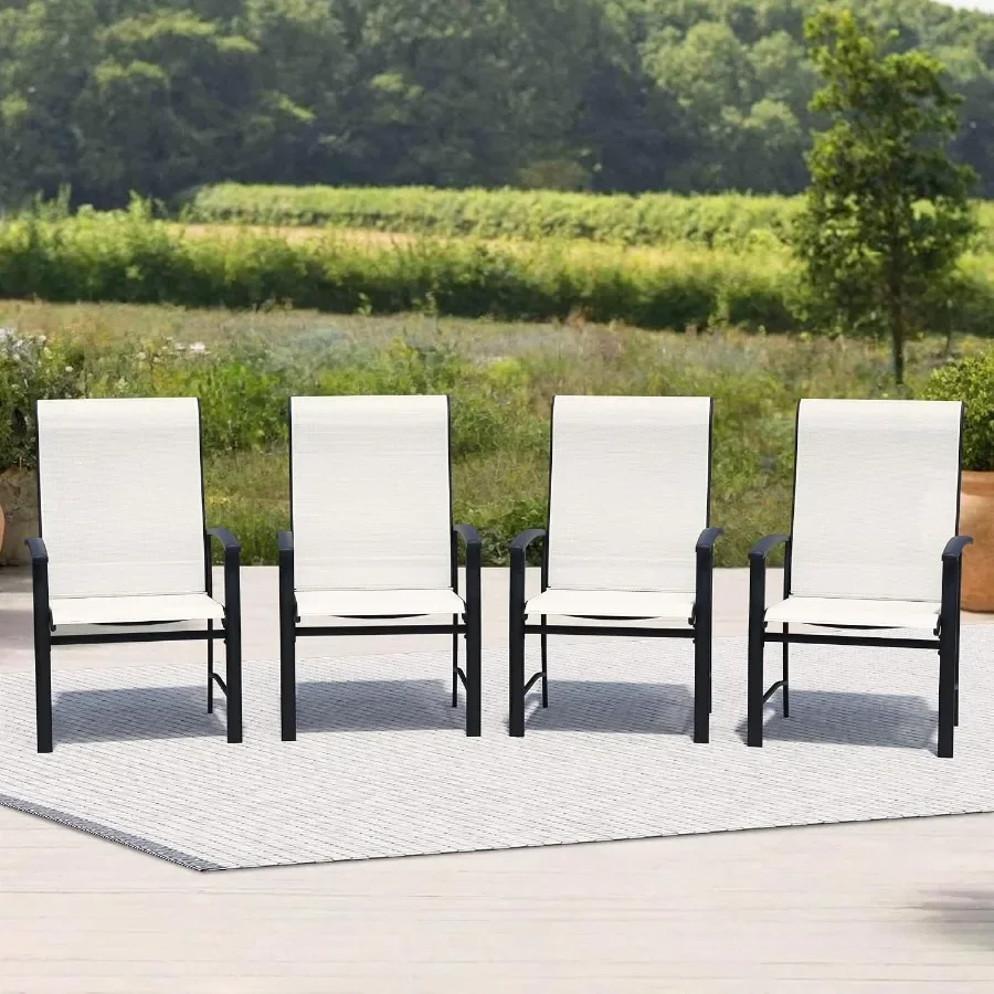 Outdoor Dining Chairs Set of 4, Patio Chairs with Metal Frame and Textilene Fabric, Perfect for Patio Garden Deck