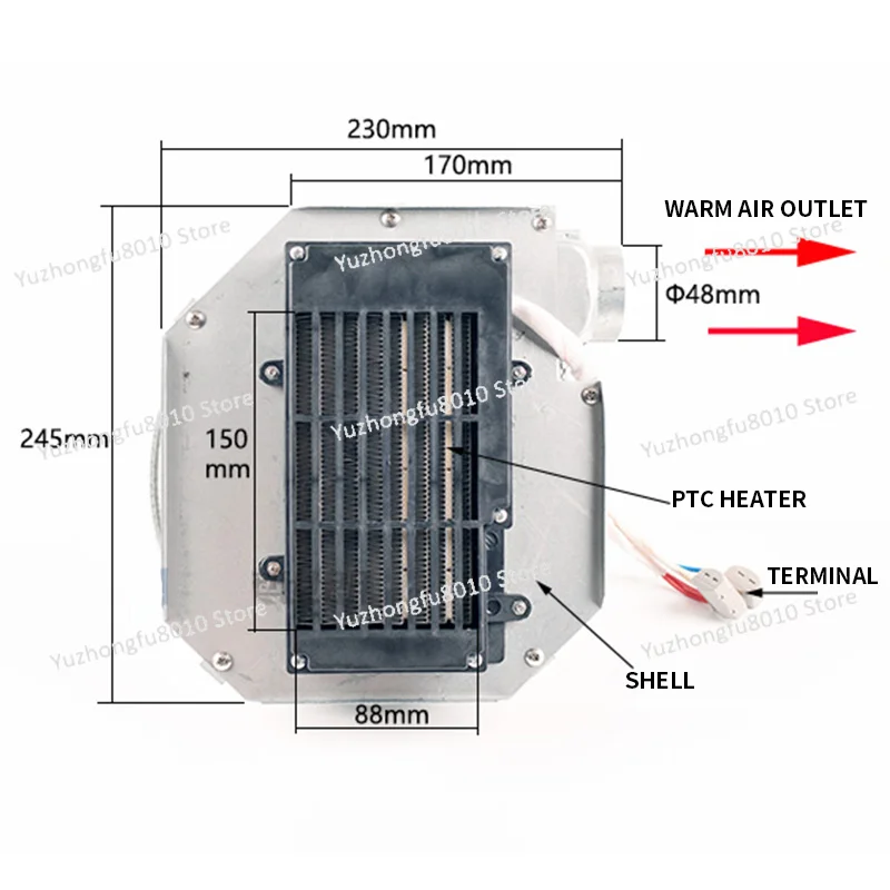 220V Constant Temperature PTC heater ptc heating element heater module 3000W household ceramic thermostat