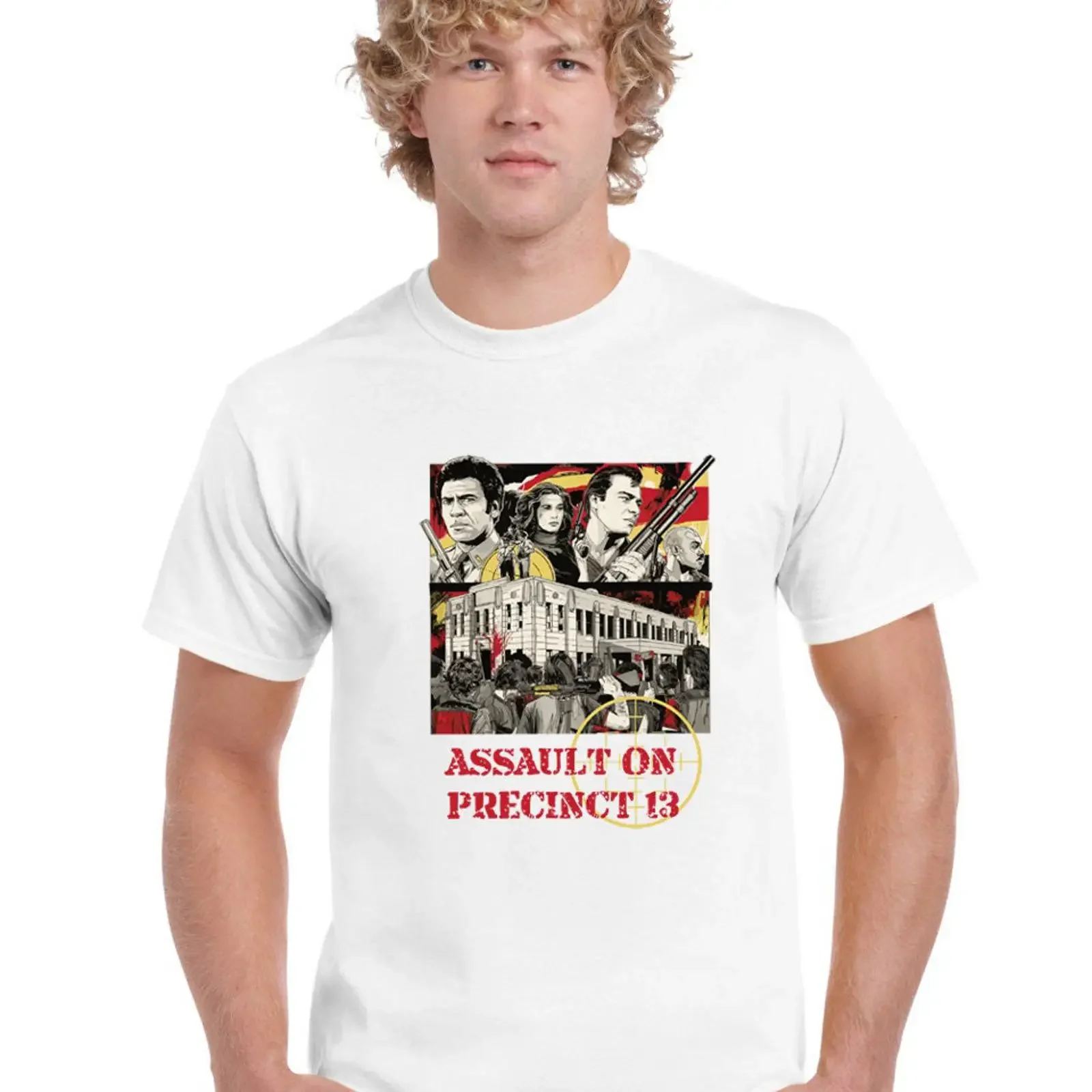 Assault on Precinct 13 Retro Movie Poster Print Casual White Crew Neck  T Shirt vintage Washed Stylish Top For Everyday Wear