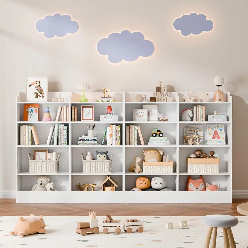 رف كتب للأطفال مكون من 5 طبقات مع مساحة تخزين مكعبة لغرفة اللعب وغرفة المعيشة والحضانة (أبيض) #5