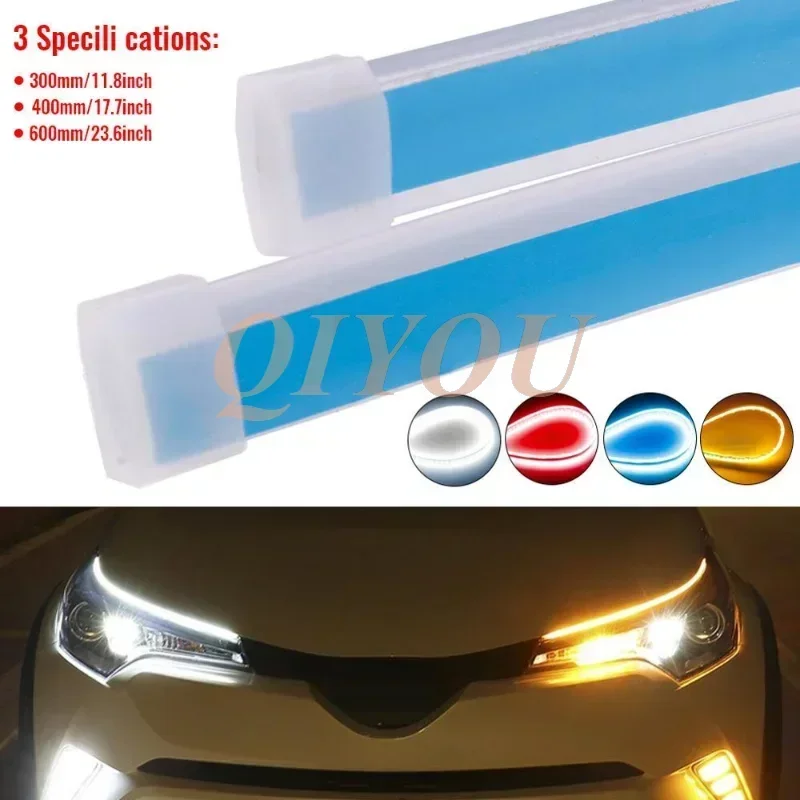 2Pcs Ultrafine Cars DRL LED Daytime Running Lights White Turn Signal Yellow Guide Strip for Headlight Assembly