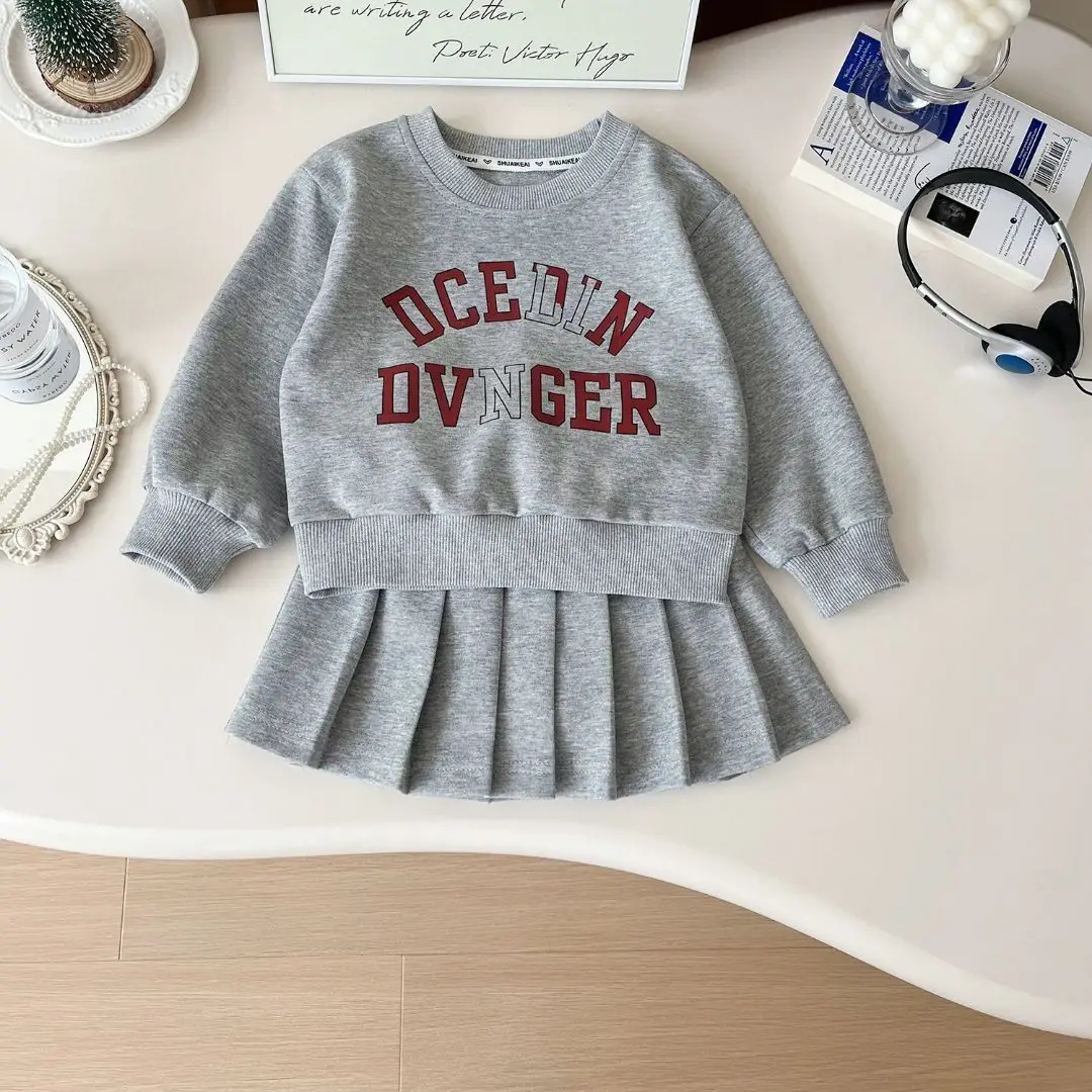 

Baby Girls Clothing Printed Top+Pleated Skirt Set 2 Pieces Suits Kids Fashion Clothes Sets 2-7 Years