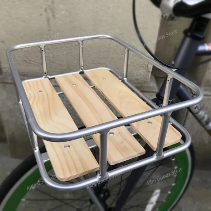Vintage bike front basket with solid wood base, can be used as storage rack and school bag holder.Silver Bicycle Front Basket