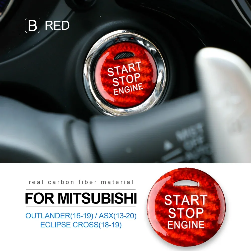 For Mitsubishi Outlander ASX Real Hard Carbon Fiber Eclipse Cross Sticker Engine Start Stop Button Ignition Device Cover Sticker