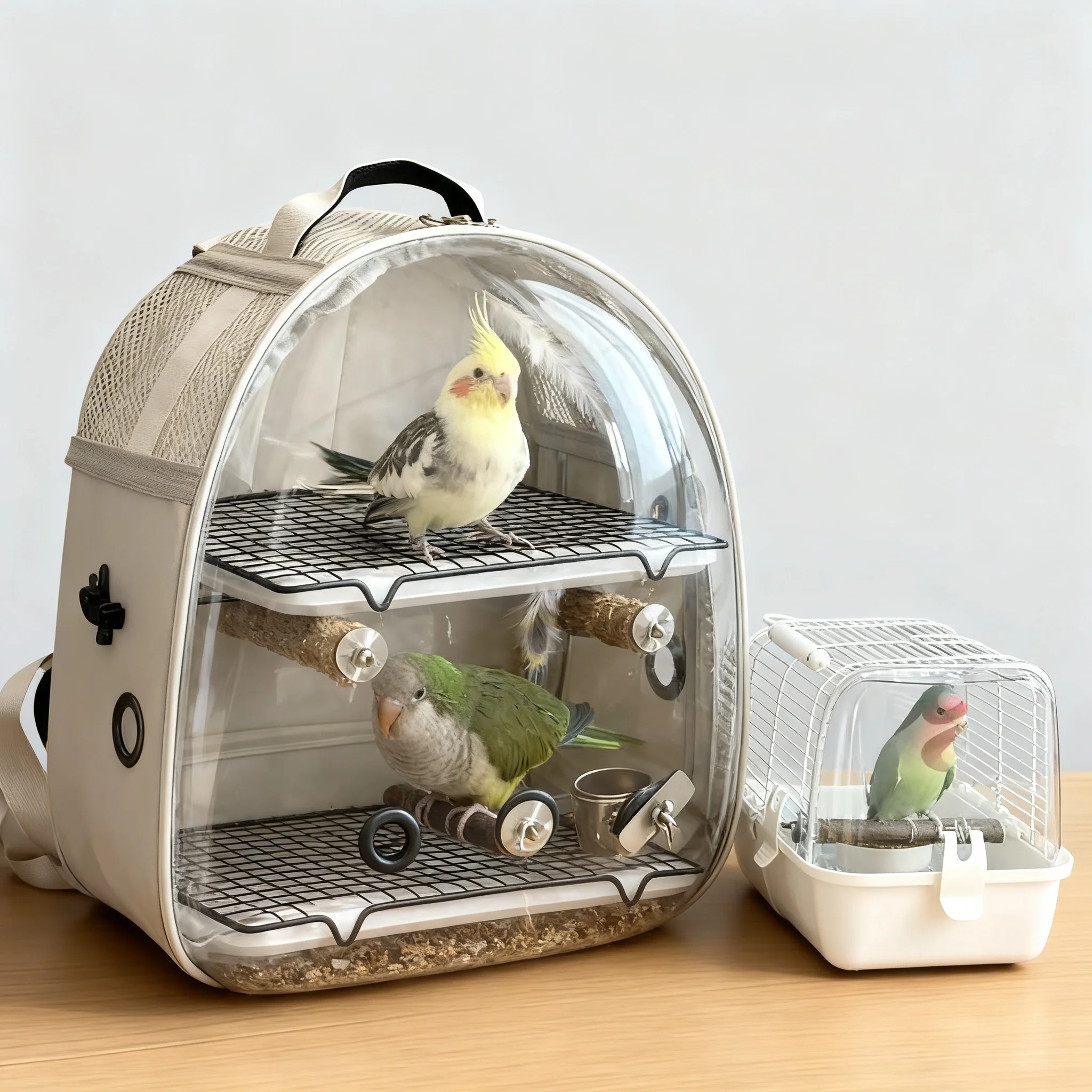 Plastic birdcage with stand and base, complete set of hammock toys with feeders, used for indoor canary pet bird supplies