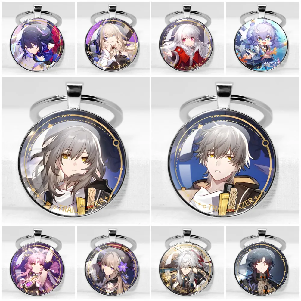 Honkai Star Rail Cosplay Keychain Cabochon Jingyuan Seele Danheng Figure Glass Cabochon Jewelry Backpack Accessories Key Ring