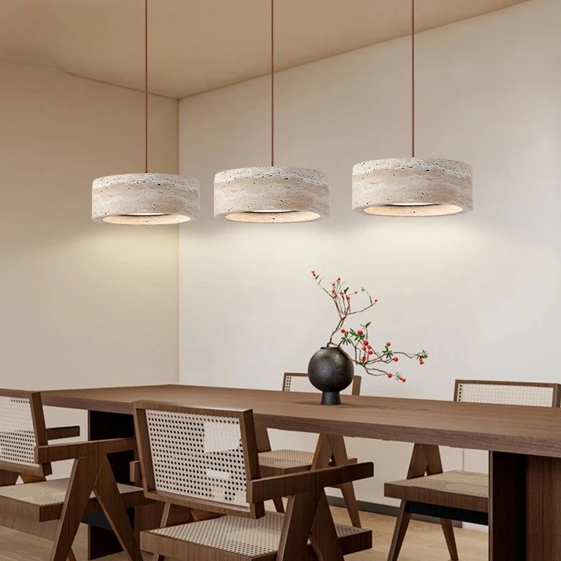 

Yellow Travertine Pendant Lamp, Natural Luma Cave Stone Hanging Lighting For Kitchen Island Bedroom Dining Room Bar