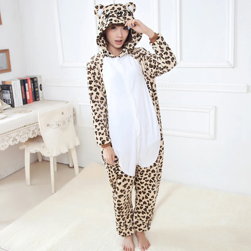 New Onesies Unisex Leopard Kigurumi Unicorn Animal Women\'s Pajamas Adults Winter Bear Sleepwear Anime Costumes Cartoon Jumpsuit