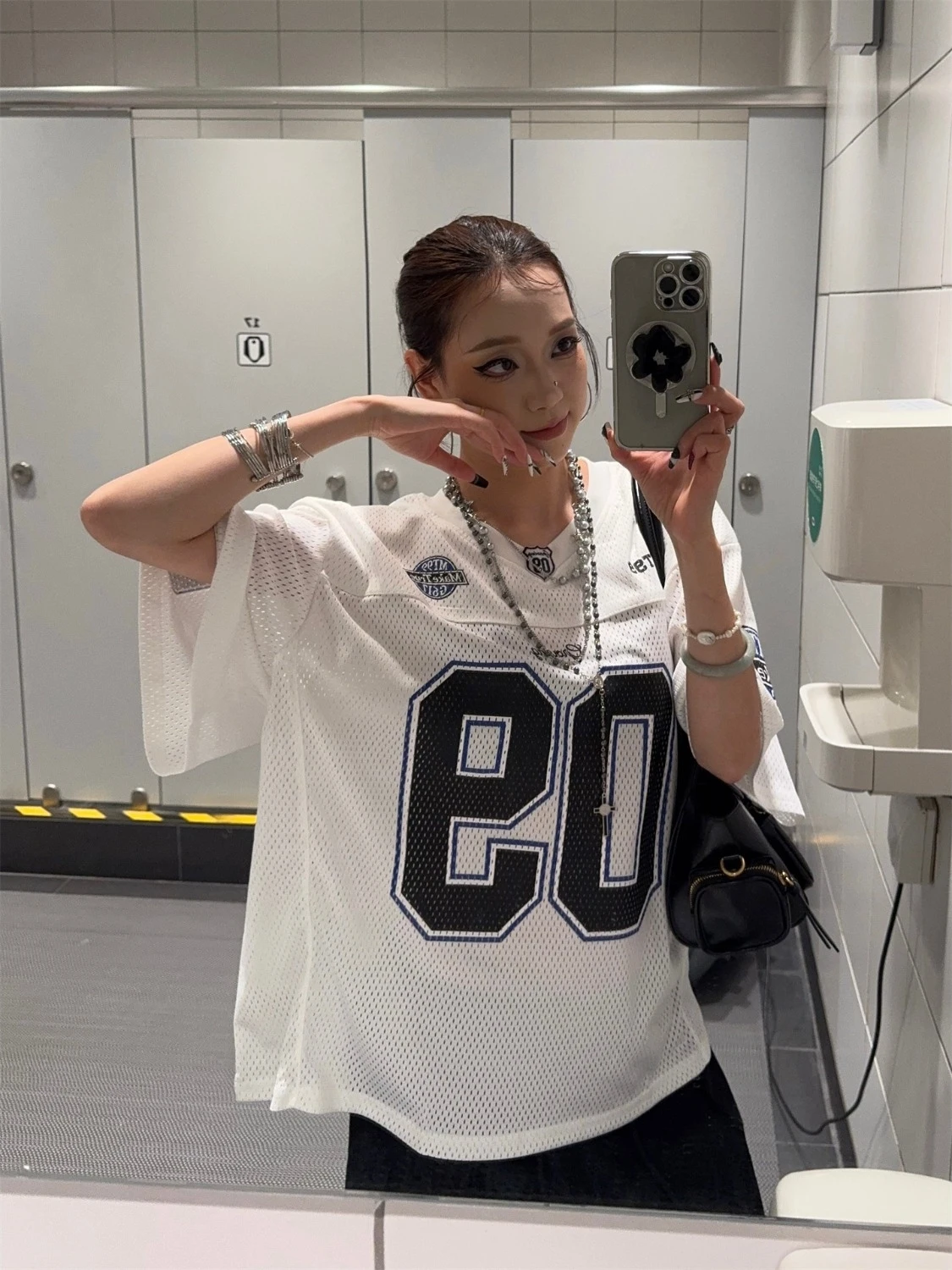 American Style Mesh Hollow V-neck 09 Letter Print Breathable Short Sleeve T-shirt Unisex Summer Quick Dry Sports Rugby Shirt