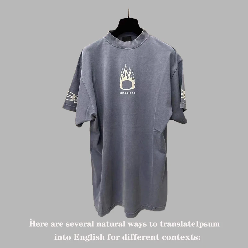 Loose Fit Flame Split Print Short Sleeve T-Shirt Unisex Parisian Style Double Ring Casual Cotton Top for Youth And Couples