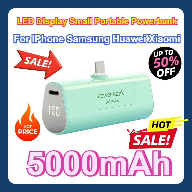 

For IPhone Samsung Huawei Xiaomi 5000mAh Mini Power Bank External Battery LED Display Small Portable Powerbank Fast Charging