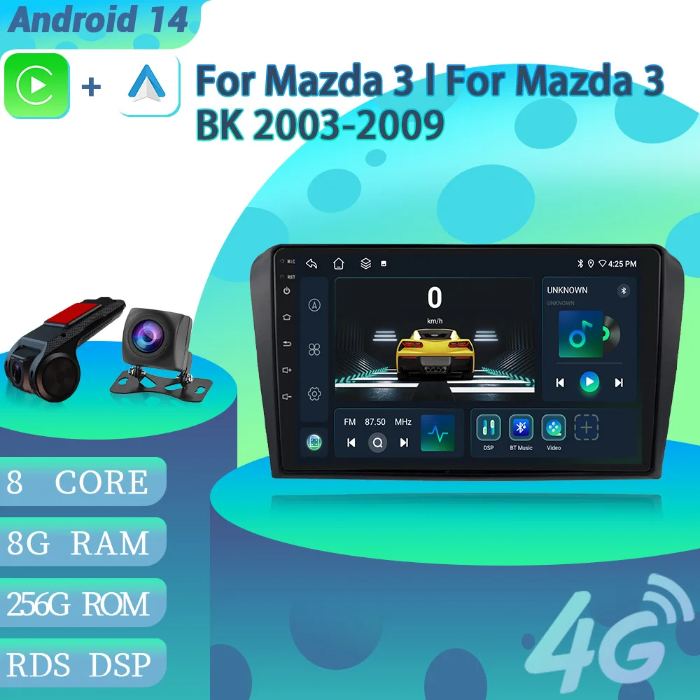 

Car Radio Multimedia 4G GPS For Mazda 3 l For Mazda 3 BK 2003-2009 Android 14 Navigation Wireless BT Carplay Touch Screen Stereo