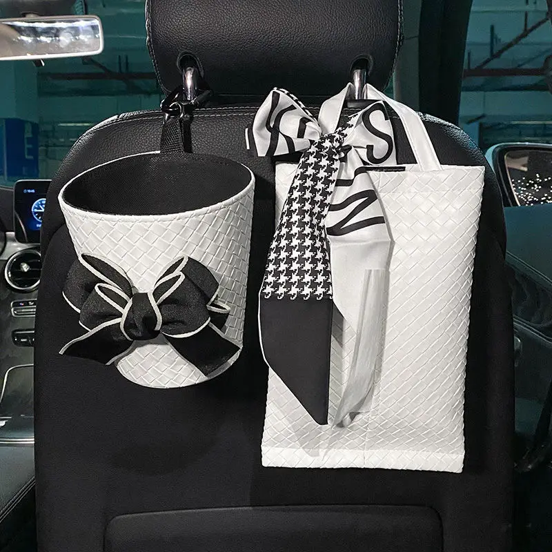 Car Tissue Box Hanging Car Paper Box Trash Can Two-in-one Creative Net Celebrity Lady Car Napkin Box