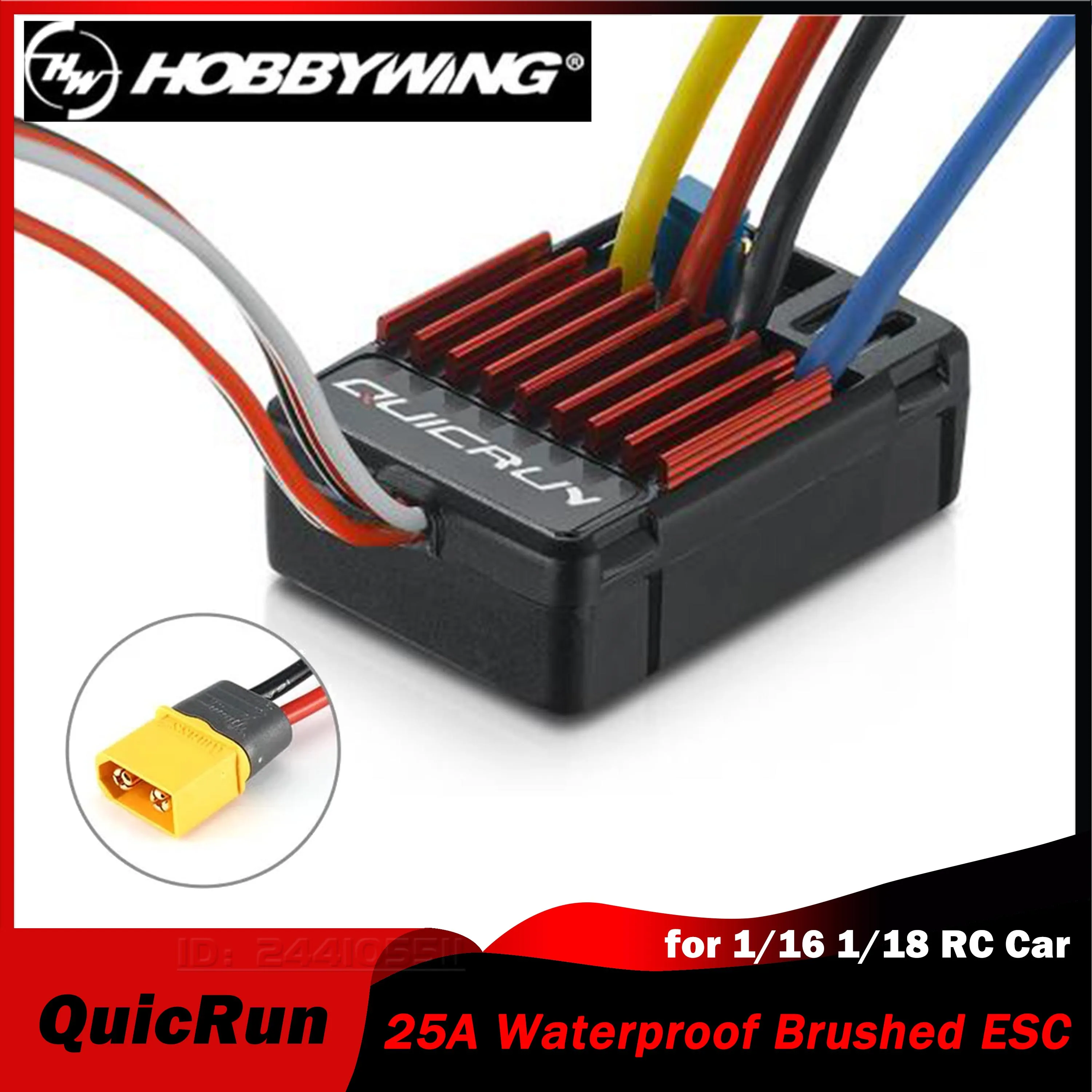 HOBBYWING QuicRun 25A WP 1625 Waterproof Brushed ESC for 1/16 1/18 RC Touring Car Buggy Monster Truck Crawler 280 370 380 Motor