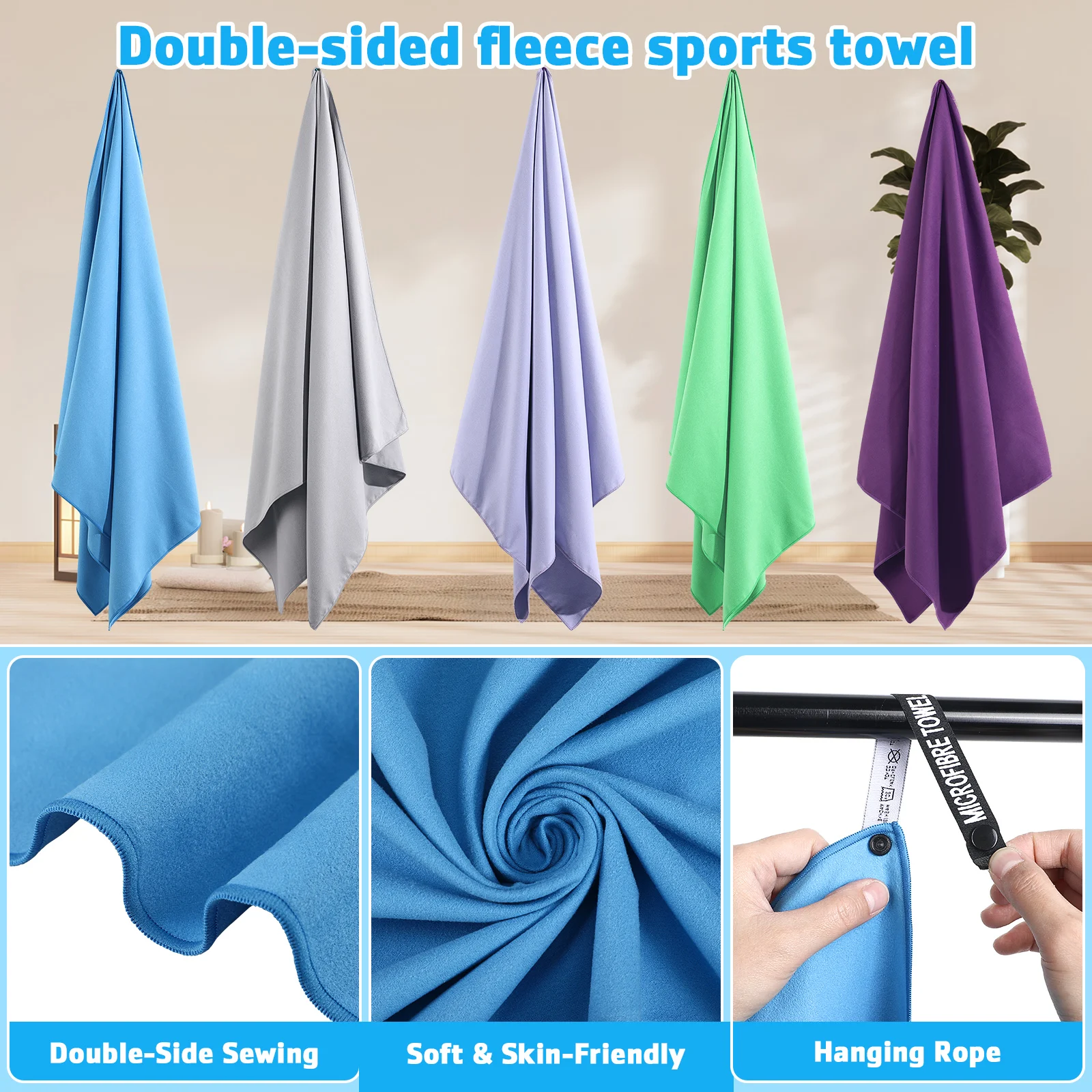 

1 set Quick-drying 40x80cm 76x152cm Sky-blue Beach Towel Microfiber Gym Microfiber Towel Large Beach Gym Travel Portable