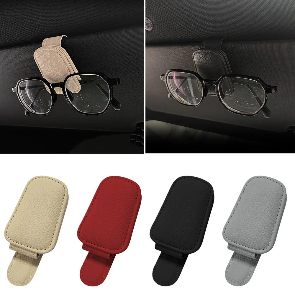 Creative Mini Glasses Storage Clip Magnetic Card Holder Leather Sun Visor Car Ticket Glasses Sunglasses Clip New