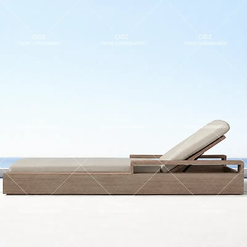 Outdoor Teak Wood Lounger Bed Waterproof Solid Wood Sunbed for Villa Hotel Swimming Pool Seaside Patio Garden Furniture