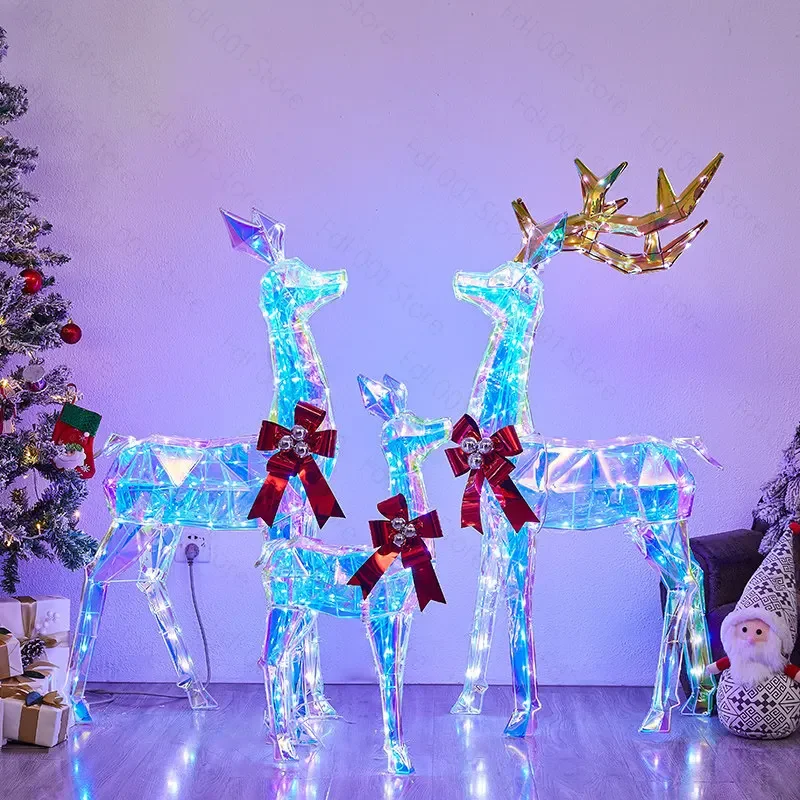 Outdoor Christmas Decorations Deer Family 3-Piece Lighted Prismatic Reindeer Outside Yard Decor Kit Stakes
