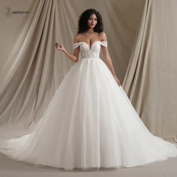 BEPEITHY dostosowana Sweetheart brokatowa suknia ślubna w stylu boho 2024, bez rękawów panna młoda seksowna frezowanie suknia ślubna w kolorze kości słoniowej Vestido De Novia